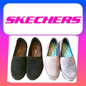 TWO pr Skechers genuine Suede loafers